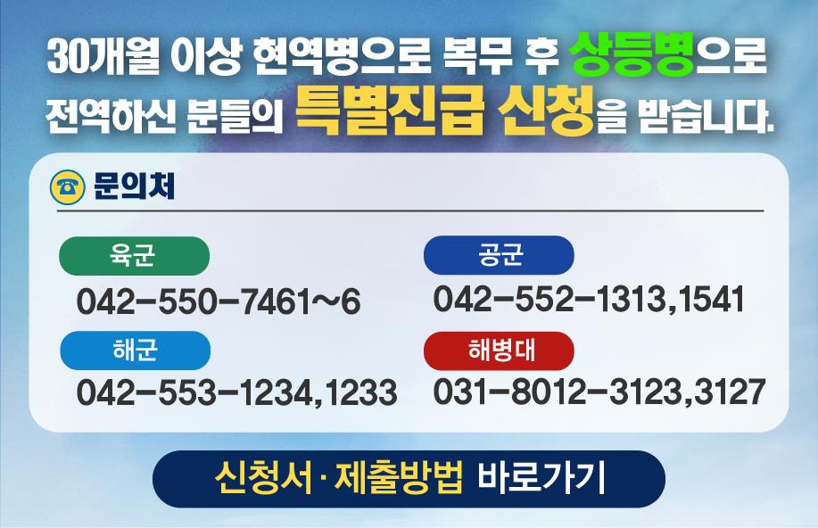 상등병 만기전역자 병장 특별진급제도 안내